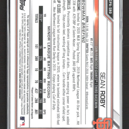 2021 Bowman Chrome Sean Roby #CPA-SRO 1st Bowman
