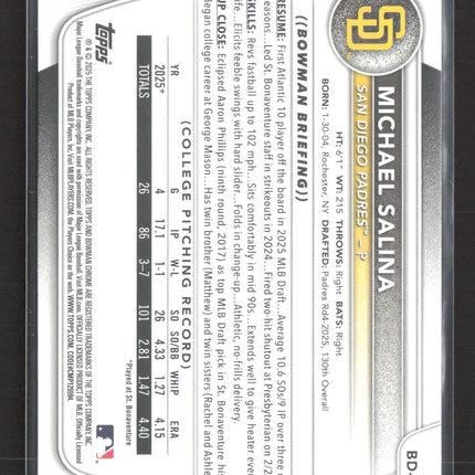 2025 Topps Bowman Michael Salina #BD-76 Sky Blue Border 1st Bowman /499