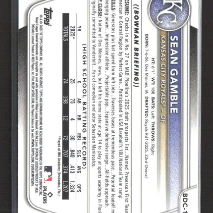 2025 Bowman Chrome Sean Gamble #BDC-178 Mega Box Mojo Refractor