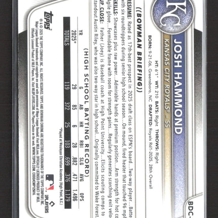 2025 Bowman Chrome Josh Hammond #BDC-185 Mega Box Mojo Refractor 1st Bowman