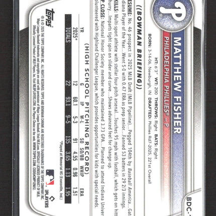 2025 Bowman Chrome Matthew Fisher #BDC-106 Blue 1st Bowman