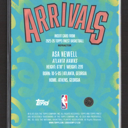 2026 Topps Finest Arrivals Asa Newell #A-23 Refractor RC