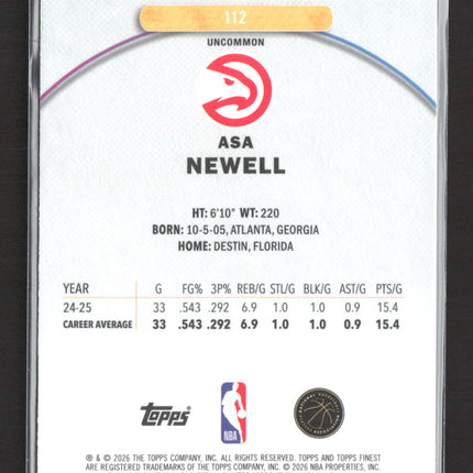 2026 Topps Finest Asa Newell #112 Refractor RC