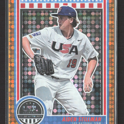 2025 Panini USA Baseball Stars & Stripes Aiden Stillman #46 Orange Disco 56/75