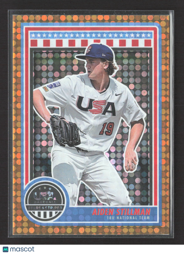 2025 Panini USA Baseball Stars & Stripes Aiden Stillman #46 Orange Disco 56/75