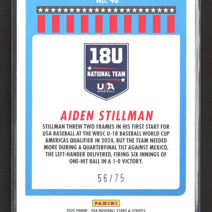 2025 Panini USA Baseball Stars & Stripes Aiden Stillman #46 Orange Disco 56/75