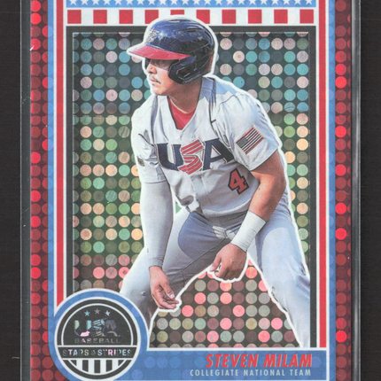 2025 Panini USA Baseball Stars & Stripes Steven Milam #69 Red Disco /199