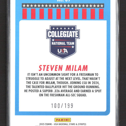 2025 Panini USA Baseball Stars & Stripes Steven Milam #69 Red Disco /199
