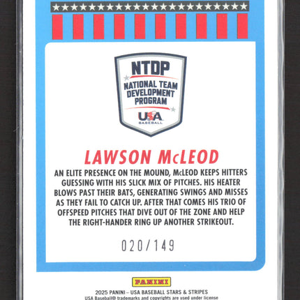 2025 Panini USA Baseball Stars & Stripes Lawson McLeod #144 Blue Disco 020/149