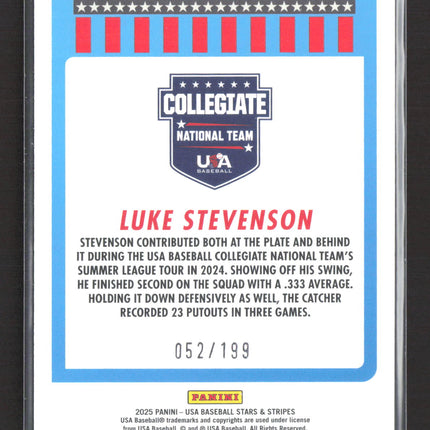 2025 Panini USA Baseball Stars & Stripes Luke Stevenson #71 Red Prizm 052/199