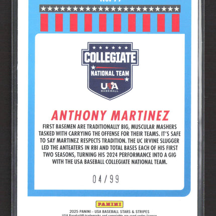 2025 Panini USA Baseball Stars & Stripes Anthony Martinez #77 Purple Disco 04/99