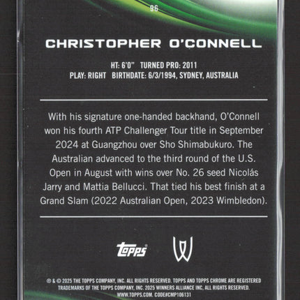 2025 Topps Chrome Tennis Christopher O'Connell #96 Green Refractor 51/99