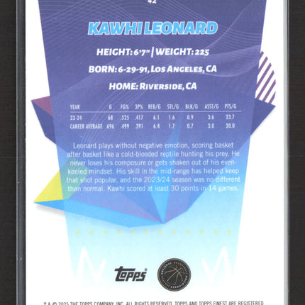 2025 Topps Finest Kawhi Leonard #42 Orange Checkerboard /250