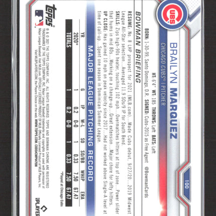 2021 Bowman Chrome Brailyn Marquez #100 Purple Refractor RC 215/250