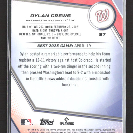 2025 Topps Bowman's Best Dylan Crews #27 Refractor RC 15/150