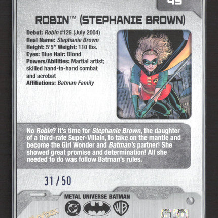 2025 SkyBox Metal Universe Robin Precious Metal Gems /50 Blue PMG #49