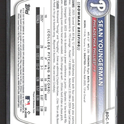 2025 Topps Bowman Chrome Sean Youngerman #BDC-104 Blue Sapphire Refractor
