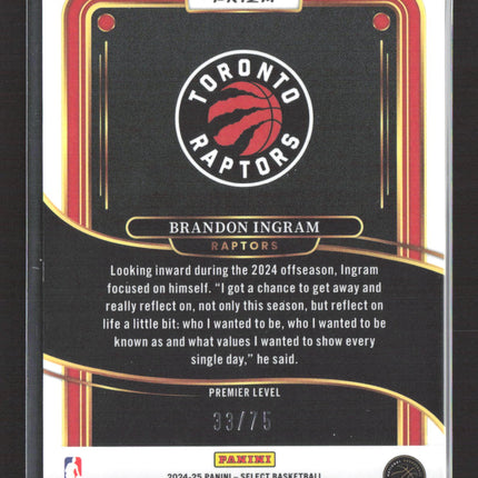 2025 Panini Select Prizm Premier Level Brandon Ingram #162 White Gold 33/75