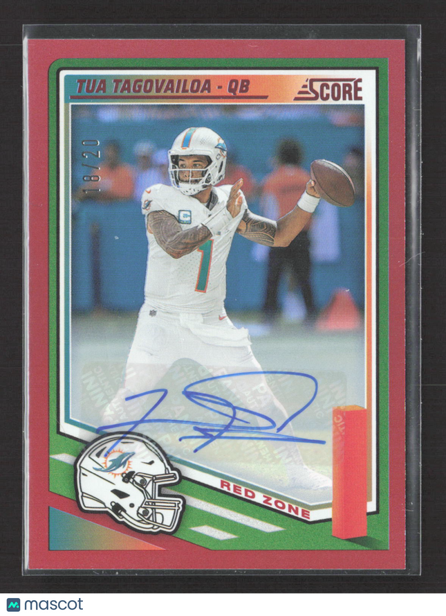 2025 Panini Score Football Red Zone Tua Tagovailoa #25 18/20 auto