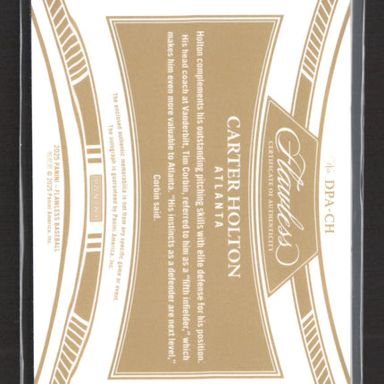 2025 Panini Flawless Baseball Carter Holton #DPA-CH Draft Patch Auto