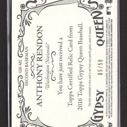 2016 Topps Gypsy Queen Anthony Rendon 05/50 Gold Jersey