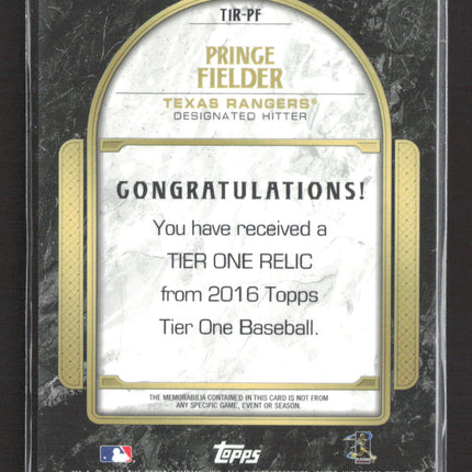 2016 Topps Tier One Prince Fielder #T1R-PF Game-Used Relic /399