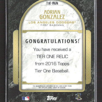 2016 Topps Tier One Adrian Gonzalez #T1R-AGN Game-Used Bat Relic /399