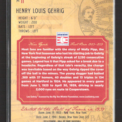 2014 Panini Hall of Fame Baseball Lou Gehrig #11 02/25