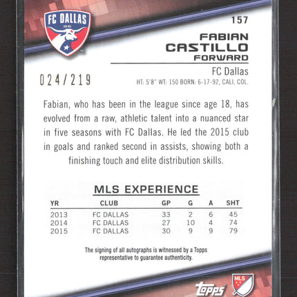 2016 Topps MLS 24 Under 24 Fabian Castillo #157 024/219 Auto