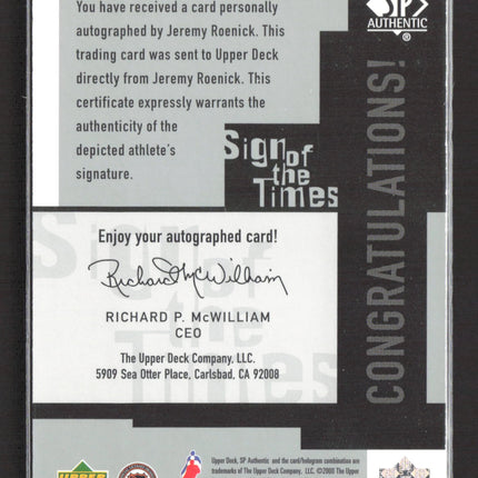 2000 Upper Deck SP Authentic Sign of the Times Jeremy Roenick Auto #JR
