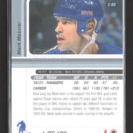 2002 In The Game Signature Series Certified Mark Messier #C-55 Pink /100