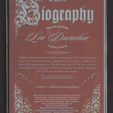 2016 Panini Prime Cuts Biography Leo Durocher #BIO-LD 74/99 Jersey