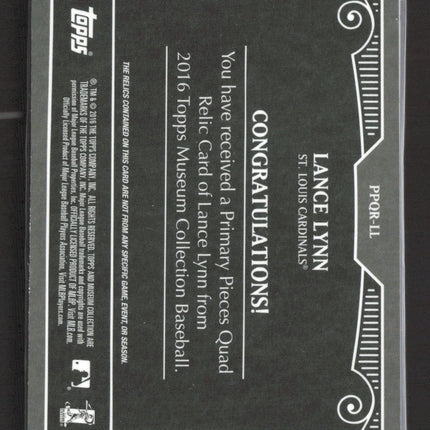 2016 Topps Museum Collection Lance Lynn #PPQR-LL Patch 05/75