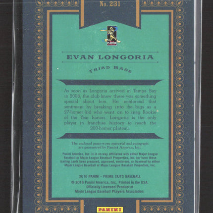 2016 Panini Prime Cuts Evan Longoria Auto 2/5 Dual Patch Memorabilia