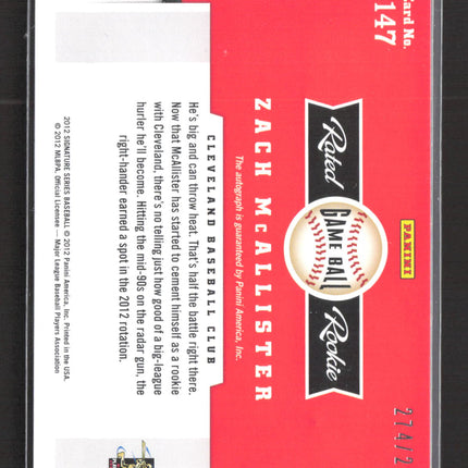 2012 Panini Signature Series Zach McAllister #147 274/299 auto