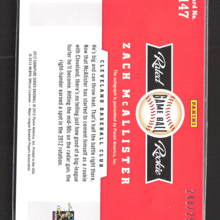 2012 Panini Signature Series Zach McAllister #147 248/299 auto
