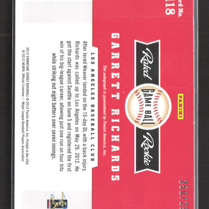 2012 Panini Signature Series Game Ball Garrett Richards #118 250/299 auto