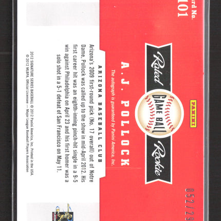 2012 Panini Signature Series Rated Rookie A.J. Pollock #101 052/299 auto