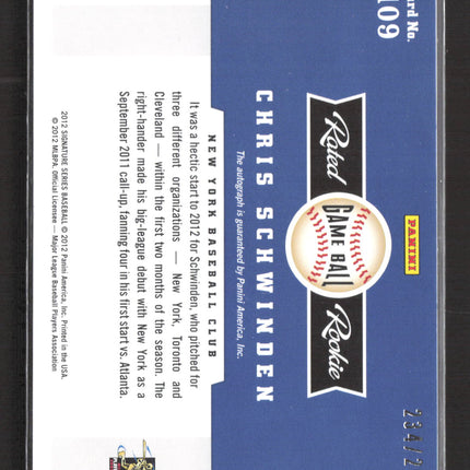 2012 Panini Signature Series Game Ball Chris Schwinden #109 234/299 auto