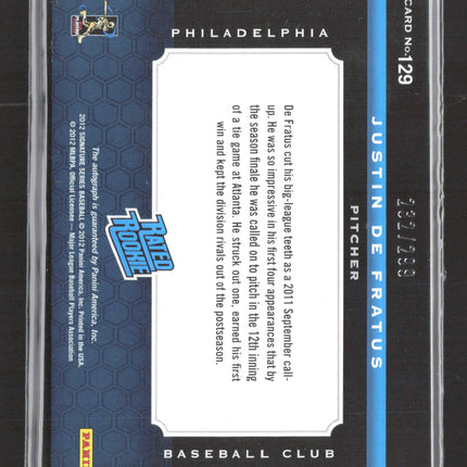 2012 Panini Signature Series Justin De Fratus #129 232/299 MLB Player Patch auto