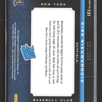 2012 Panini Signature Series Kirk Nieuwenhuis #131 Rated Rookie Patch /299 auto