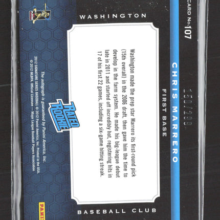 2012 Panini Signature Series Chris Marrero #107 Rated Rookie Patch auto