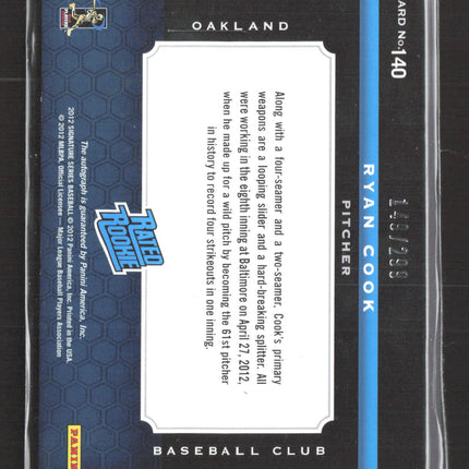2012 Panini Signature Series Ryan Cook #140 Patch 149/299 auto