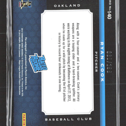 2012 Panini Signature Series Ryan Cook #140 Patch 080/299 auto