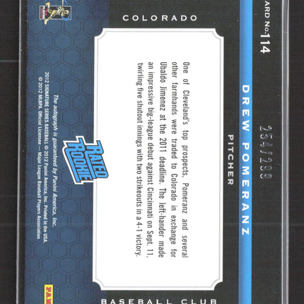 2012 Panini Signature Series Drew Pomeranz #114 254/299 MLB Players Patch auto