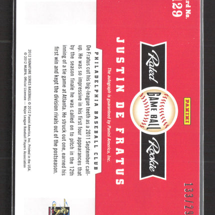 2012 Panini Signature Series Justin De Fratus #129 133/299 auto