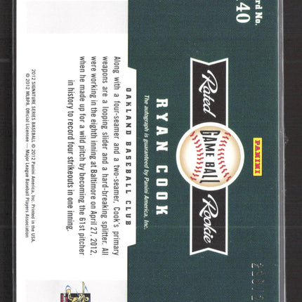 2012 Panini Signature Series Game Ball Ryan Cook #140 Autograph Game Ball