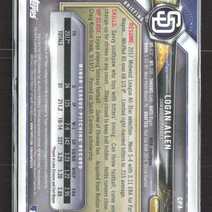 2018 Bowman Chrome Logan Allen #CPA-LA Purple Refractor auto