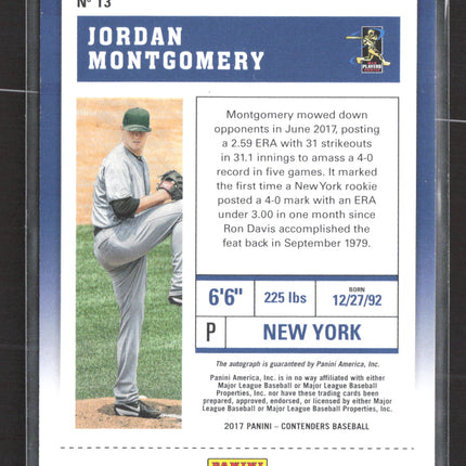 2017 Panini Contenders Baseball Jordan Montgomery #13 RC auto
