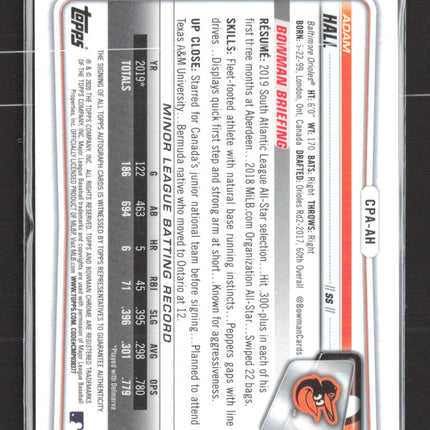 2020 Bowman Chrome Adam Hall #CPA-AH auto